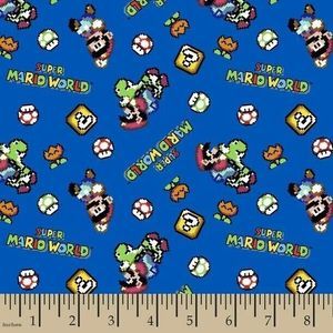 Super Mario World Nintendo Retro Toss Fat Quarter Precut 18 x 22-in Blue Cotton